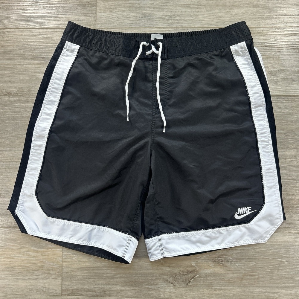 VTG Nike XXL‎ Swim Shorts Swimming Trunks Black Polyester Drawstring Logo